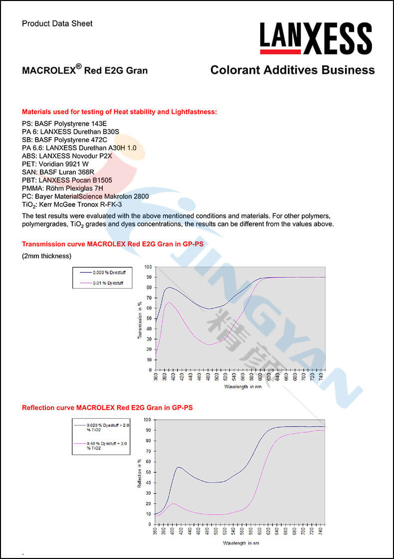 朗盛E2G紅硬膠塑料染料數據表2